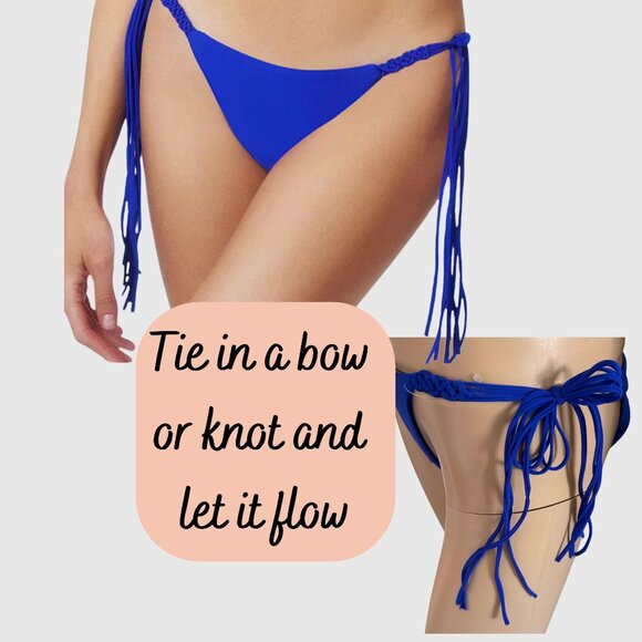 PQ Swim Blue Macramé Tie-Side Bikini Bottoms Size XS Boho Beach Babe Vibes - Picture 4 of 11